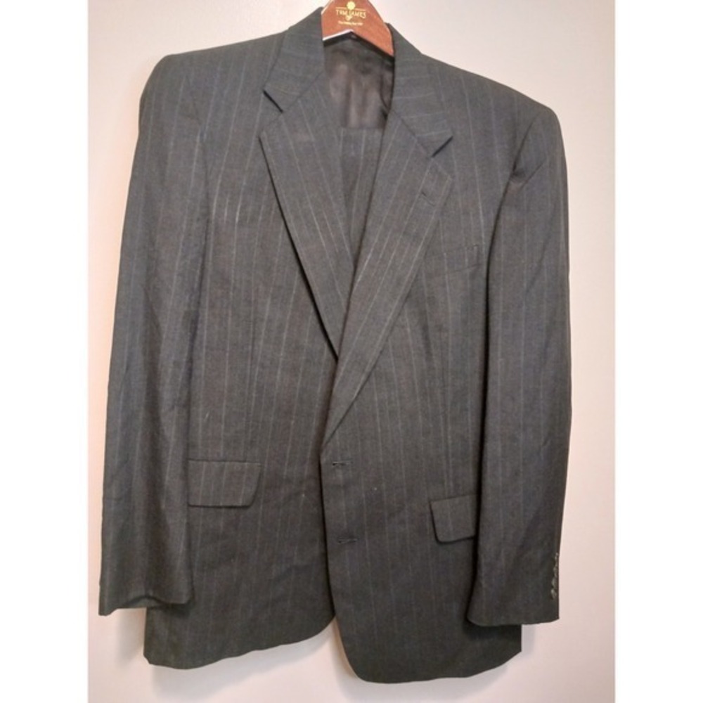Hart Schaffner & Marx Suit 2 Peice‎ Mens  Gray Pinstripe Wool Vintage 42L 32W